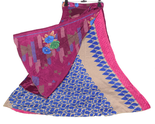 Sushila Vintage Purple Art Silk Saree Magic Wrap Reversible Skirt Beach Dress