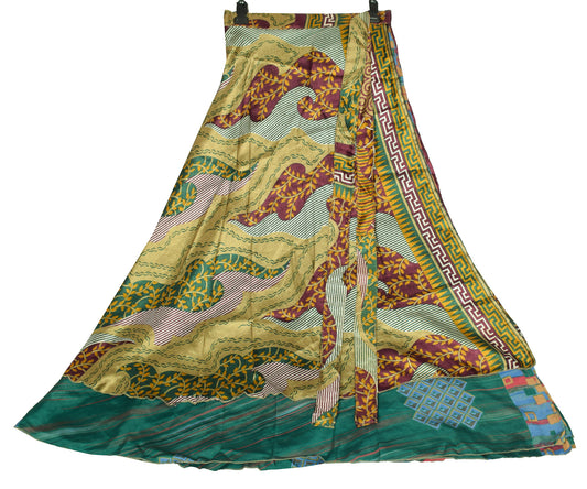 Sushila Vintage Art Silk Saree Magic Wrap Dark Green Reversible Skirt Beach Dress