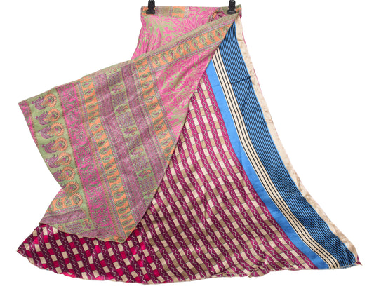 Sushila Vintage Multi-Color Art Silk Saree Magic Wrap Reversible Skirt Beach Dress