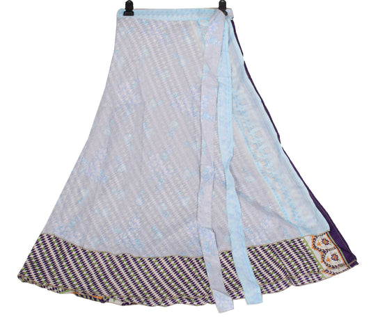 Sushila Vintage White Art Silk Saree Magic Wrap Reversible Skirt Beach Dress