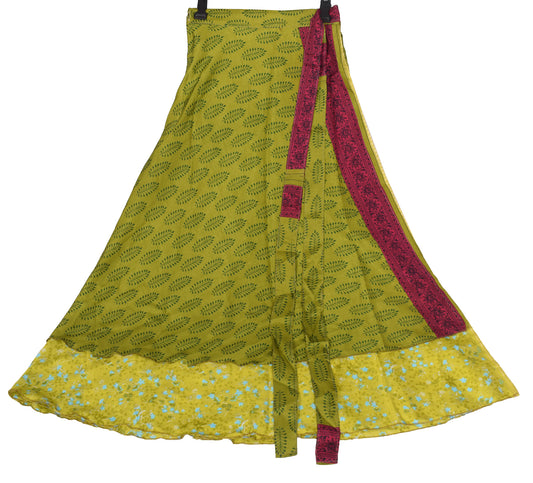 Sushila Vintage Art Silk Saree Magic Wrap Reversible Floral Green Skirt Beach Dress