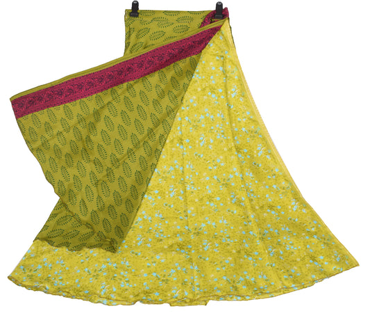 Sushila Vintage Art Silk Saree Magic Wrap Reversible Floral Green Skirt Beach Dress