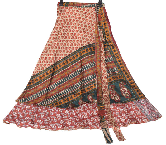Sushila Vintage Art Silk Saree Magic Wrap Reversible Skirt Maroon Beach Dress