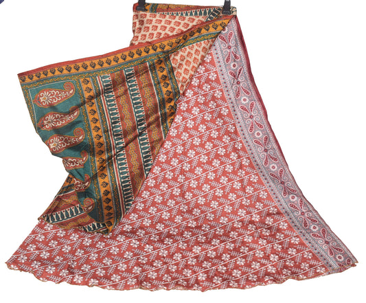 Sushila Vintage Art Silk Saree Magic Wrap Reversible Skirt Maroon Beach Dress