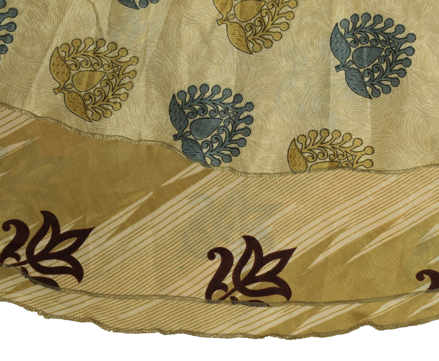 Sushila Vintage Mini Wrap Magic Skirt Art Silk Sari Reversible Beige Beach Dress