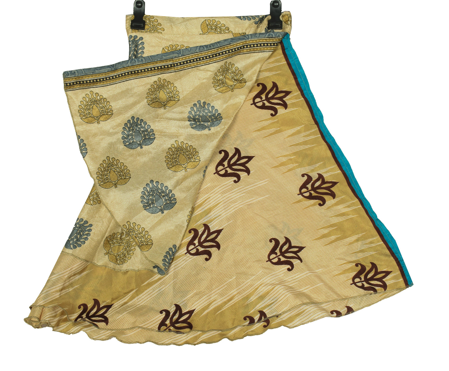 Sushila Vintage Mini Wrap Magic Skirt Art Silk Sari Reversible Beige Beach Dress