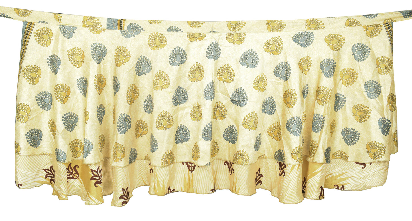 Sushila Vintage Mini Wrap Magic Skirt Art Silk Sari Reversible Beige Beach Dress