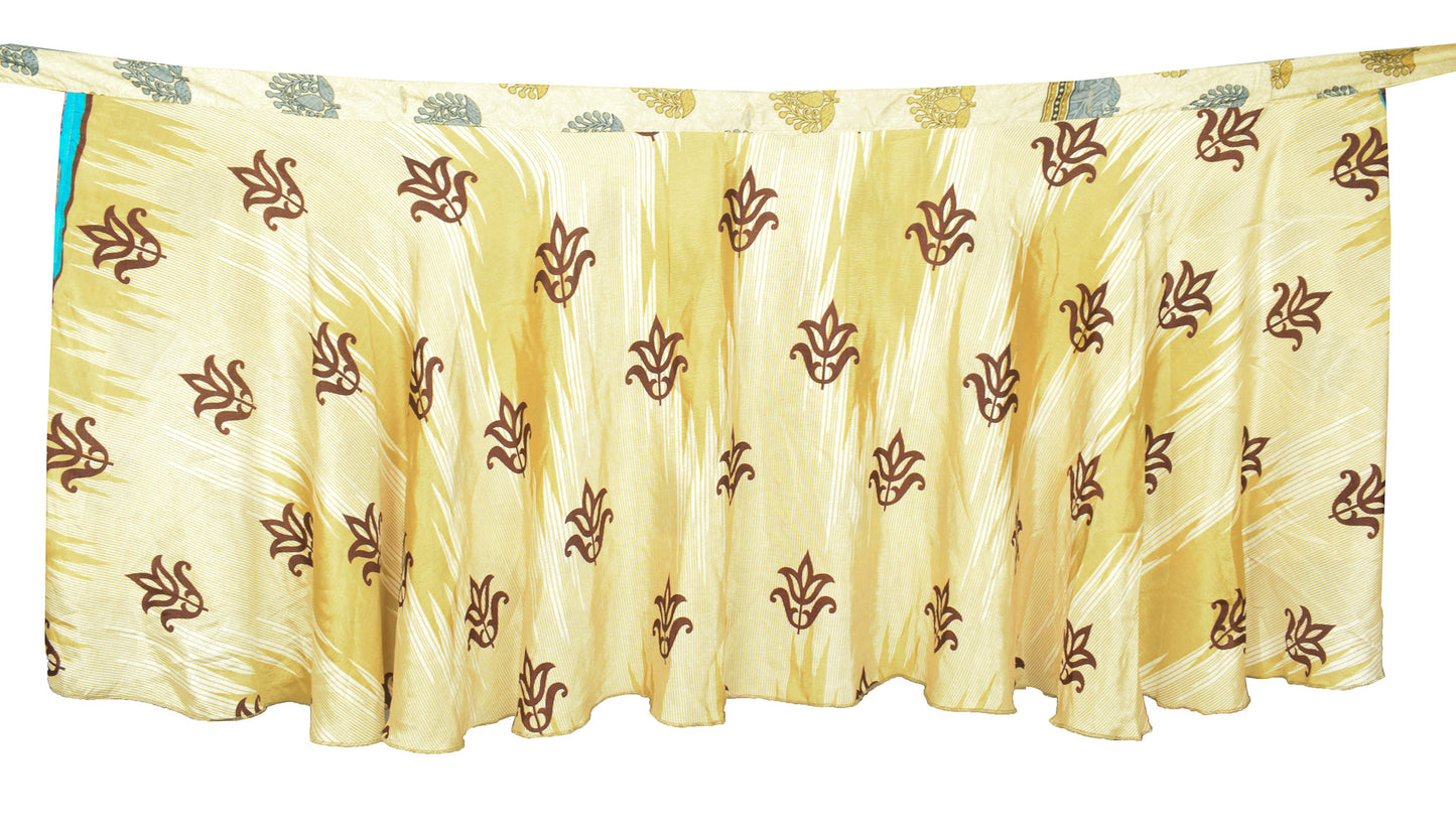 Sushila Vintage Mini Wrap Magic Skirt Art Silk Sari Reversible Beige Beach Dress