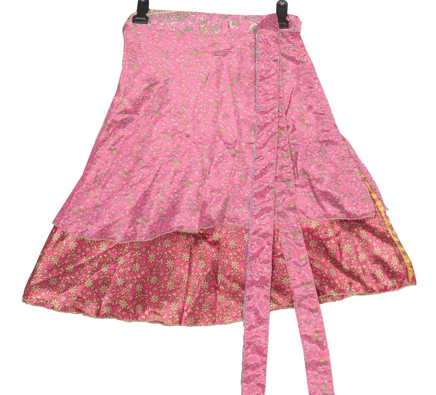 Sushila Vintage Pink Mini Wrap Magic Skirt Art Silk Sari Reversible Beach Dress