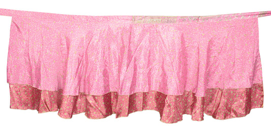 Sushila Vintage Pink Mini Wrap Magic Skirt Art Silk Sari Reversible Beach Dress
