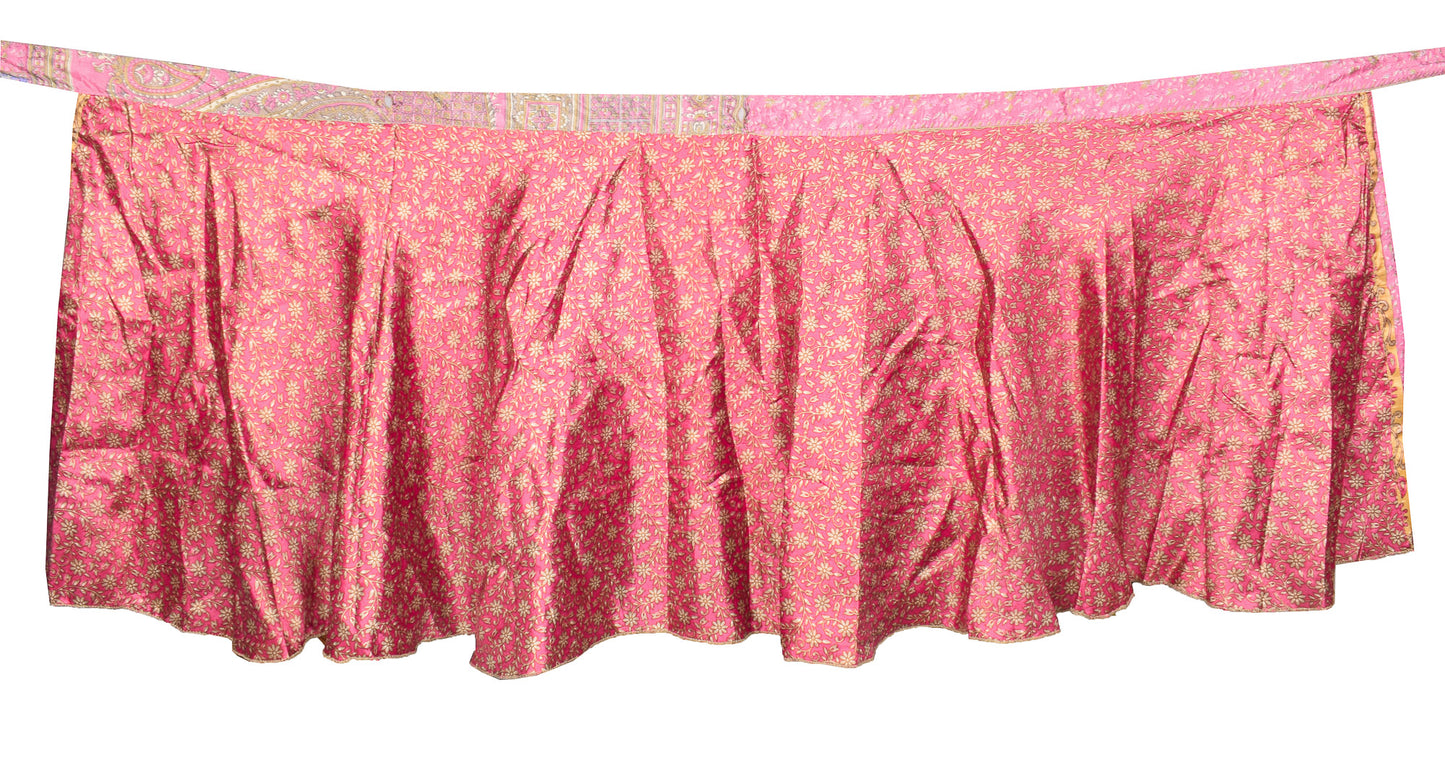 Sushila Vintage Pink Mini Wrap Magic Skirt Art Silk Sari Reversible Beach Dress