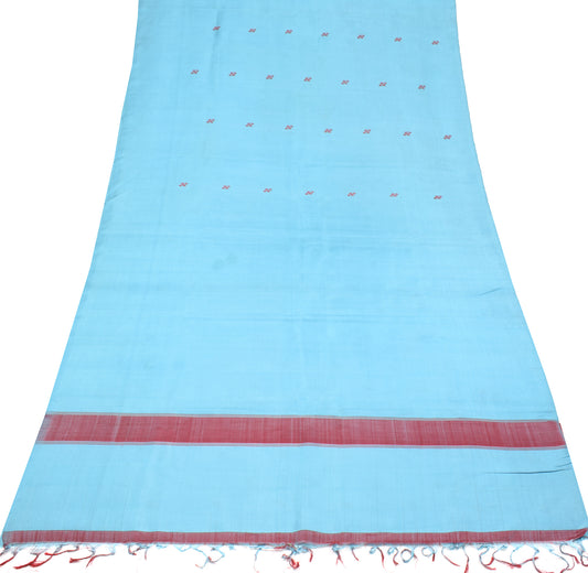 Sushila Vintage Aqua Blue Sari Remnant Scrap Floral Woven Pure Silk Craft Fabric