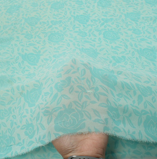Sushila Vintage Light Aqua Sari Remnant Scrap Pure Georgette Printed Craft Fabric