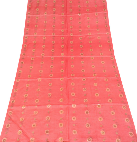Sushila Vintage Woven Pink Sari Remnant Scrap Pure Tussar Silk 4YD Craft Fabric