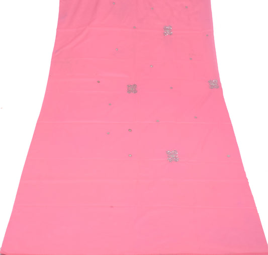 Sushila Vintage Art Silk Pink Sari Remnant Scrap Zari Sequins Work Craft Fabric