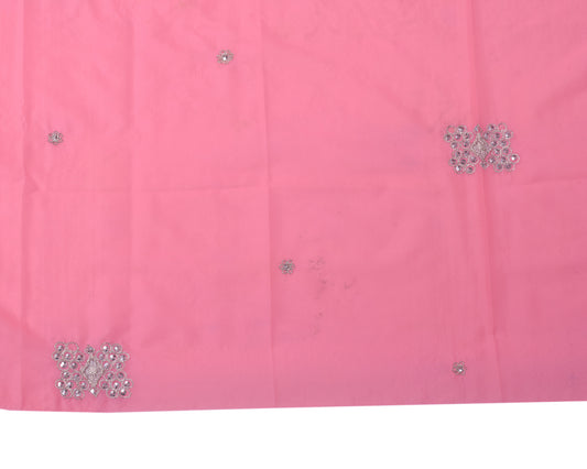 Sushila Vintage Art Silk Pink Sari Remnant Scrap Zari Sequins Work Craft Fabric
