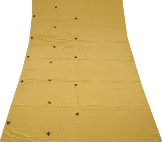 Sushila Vintage Green Sari Remnant Scrap Pure Crepe Hand Embroidered Craft Fabric
