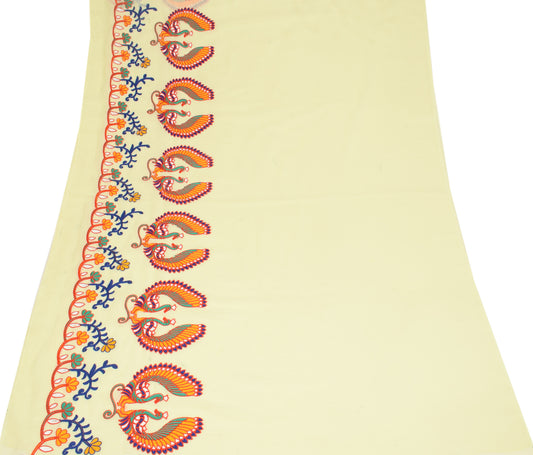 Sushila Vintage Hand Embroidered Sari Remnant Scrap Yellow Craft Fabric