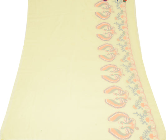 Sushila Vintage Hand Embroidered Sari Remnant Scrap Yellow Craft Fabric