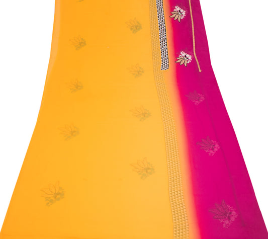 Sushila Vintage Magenta Yellow Sari Remnant Scrap Embroidered Craft Fabric
