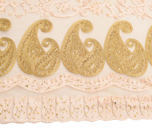 Sushila Vintage Embroidered Sari Remnant Scrap Cream Net Craft Fabric