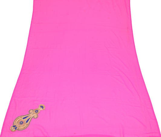 Sushila Vintage Fuchsia Pink Sari Remnant Scrap Art Georgette Craft Fabric