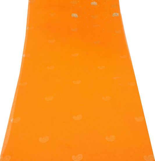 Sushila Vintage Embroidered Sari Remnant Scrap Orange Art Georgette Craft Fabric