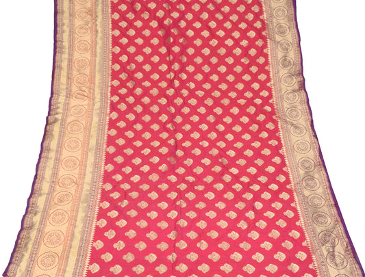 Sushila Vintage Banarasi Brocade Sari Remnant Scrap Magenta Art Silk Craft Fabric