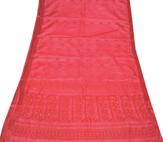 Sushila Vintage Pink Sari Remnant Scrap Pure Tussar Handloom Craft Fabric