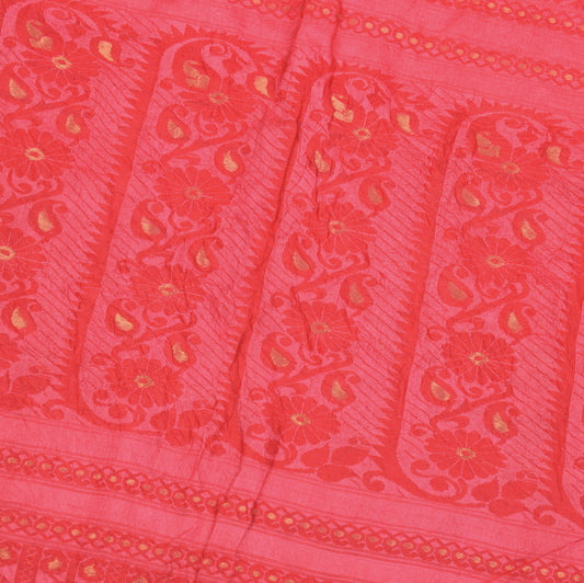 Sushila Vintage Pink Sari Remnant Scrap Pure Tussar Handloom Craft Fabric