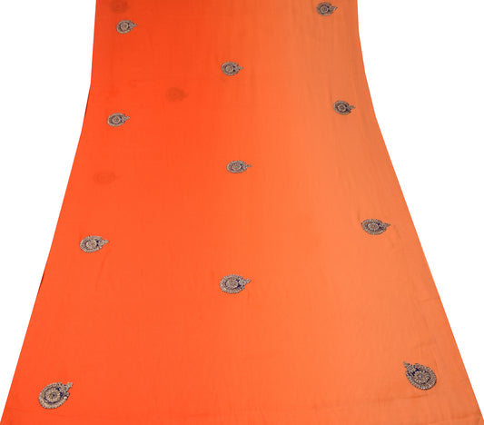 Sushila Vintage Orange Sari Remnant Scrap Georgette Applique 6YD Craft Fabric
