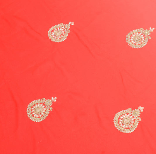 Sushila Vintage Peach Sari Remnant Scrap Pearl Beaded Georgette Craft Fabric