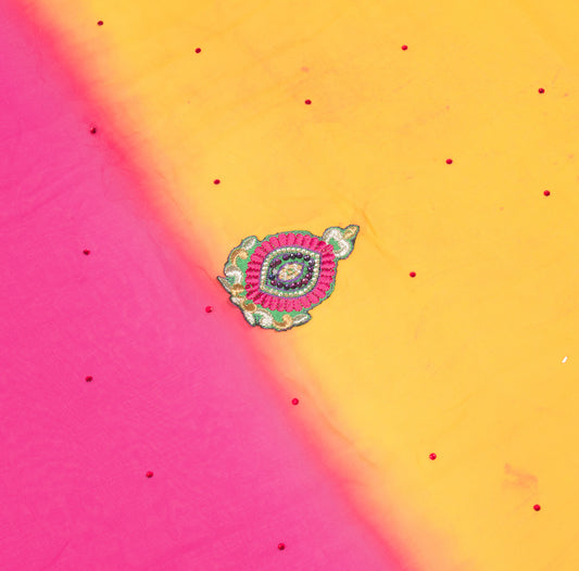 Sushila Vintage Magenta Applique Sari Remnant Scrap pure Georgette Craft Fabric