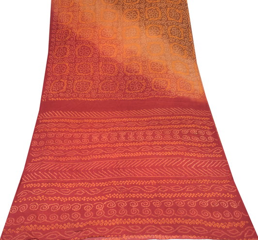 Sushila Vintage Bandhani Print Sari Remnant Scrap Pure Georgette Craft Fabric
