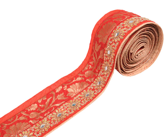 Sushila Vintage Red Saree Border Silk Craft Sewing Trim Patch Work Lace Ribbon