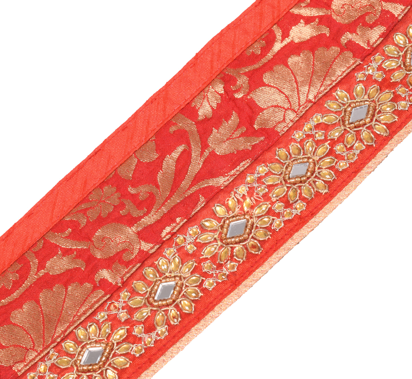Sushila Vintage Red Saree Border Silk Craft Sewing Trim Patch Work Lace Ribbon