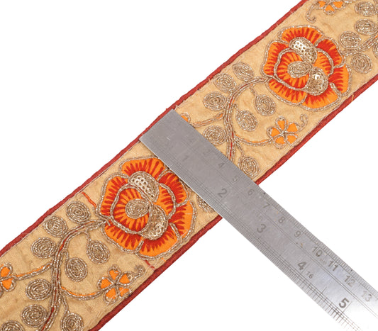 Sushila Vintage Beige Saree Border Craft Silk Sewing Trim Embroidered Lace Ribbon