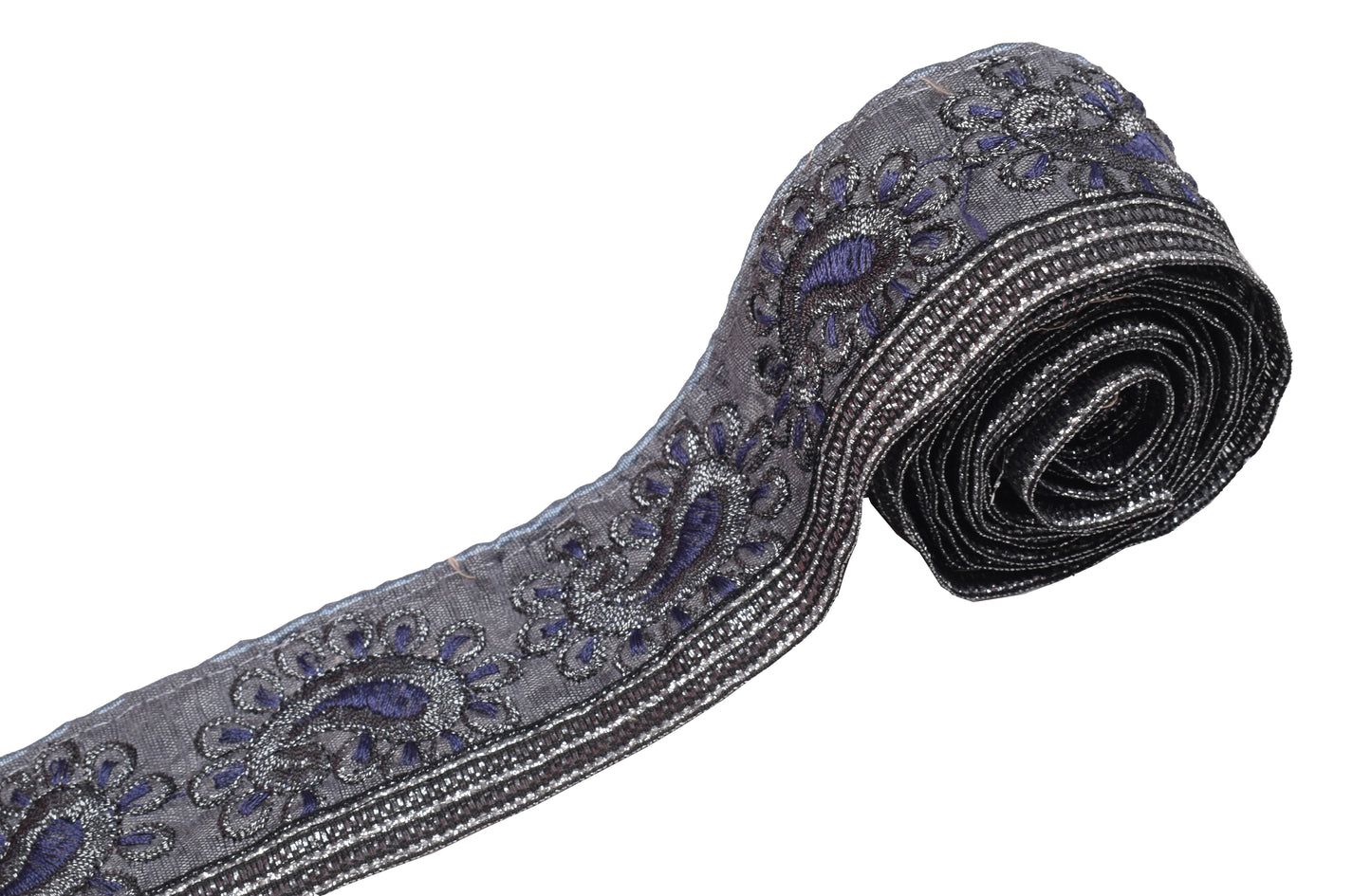 Sushila Vintage Gray Art Silk Saree Border Craft Sewing Trim Embroidered Lace