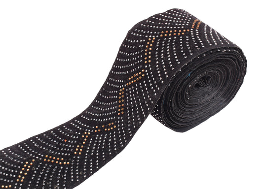 Sushila Vintage Black Saree Border Craft Sewing Trim Velvet Stone Work Lace DIYs