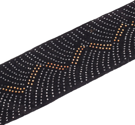 Sushila Vintage Black Saree Border Craft Sewing Trim Velvet Stone Work Lace DIYs