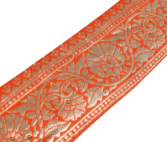 Sushila Vintage Orange Saree Border Silk Craft Sewing Trim Brocade Lace