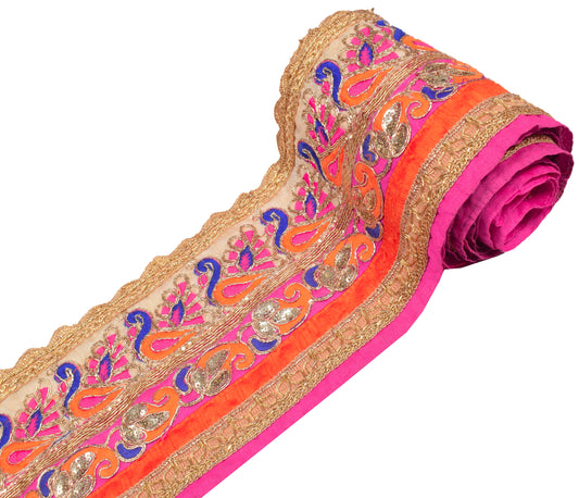 Sushila Vintage Patch Work Saree Border Craft Sewing Trim Magenta Lace Ribbon