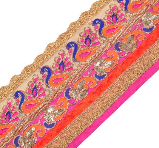 Sushila Vintage Patch Work Saree Border Craft Sewing Trim Magenta Lace Ribbon