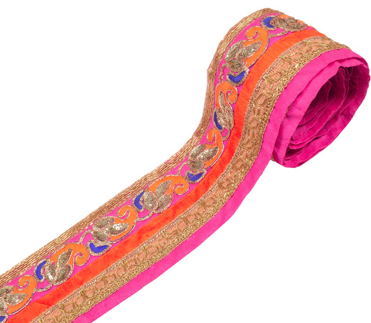 Sushila Vintage Patch Work Saree Border Craft Sewing Trim Magenta Silk Lace