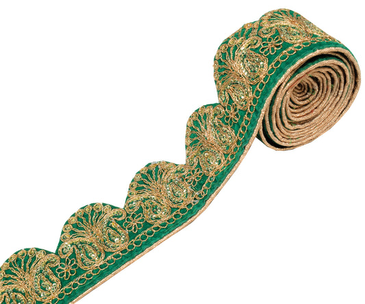 Sushila Vintage Velvet Green Saree Border Craft Sewing Trim Embroidered Lace