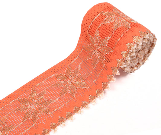 Sushila Vintage Orange Saree Border Craft Sewing Trim Cotton Embroidered Lace