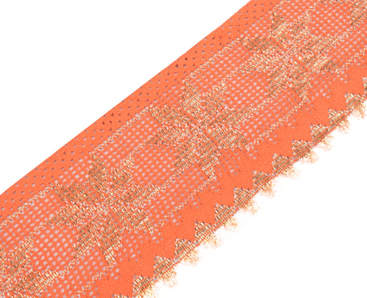 Sushila Vintage Orange Saree Border Craft Sewing Trim Cotton Embroidered Lace