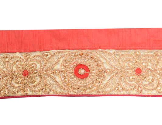 Sushila Vintage Golden Saree Border Craft Sewing Trim Silk Embroidered Lace