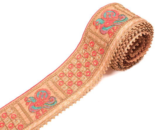 Sushila Vintage Embroidered Saree Border Craft Sewing Trim Silk Beige Lace