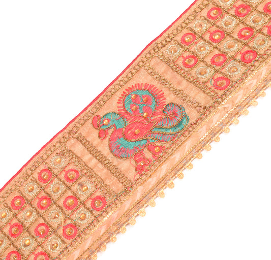 Sushila Vintage Embroidered Saree Border Craft Sewing Trim Silk Beige Lace